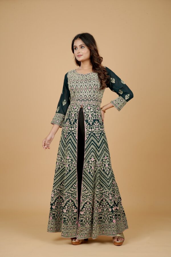 Green Embroidered Anarkali Gown with Pants